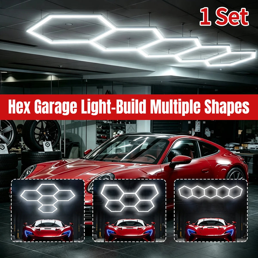Two Bay Hex Grid Garage Light, 6500K (5, 8 or 14 Hex Layouts)