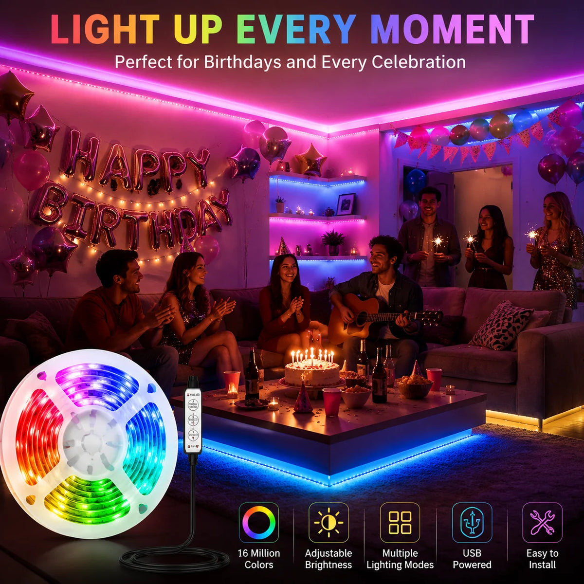 Two Bay RGB Cove Light Strip with Remote