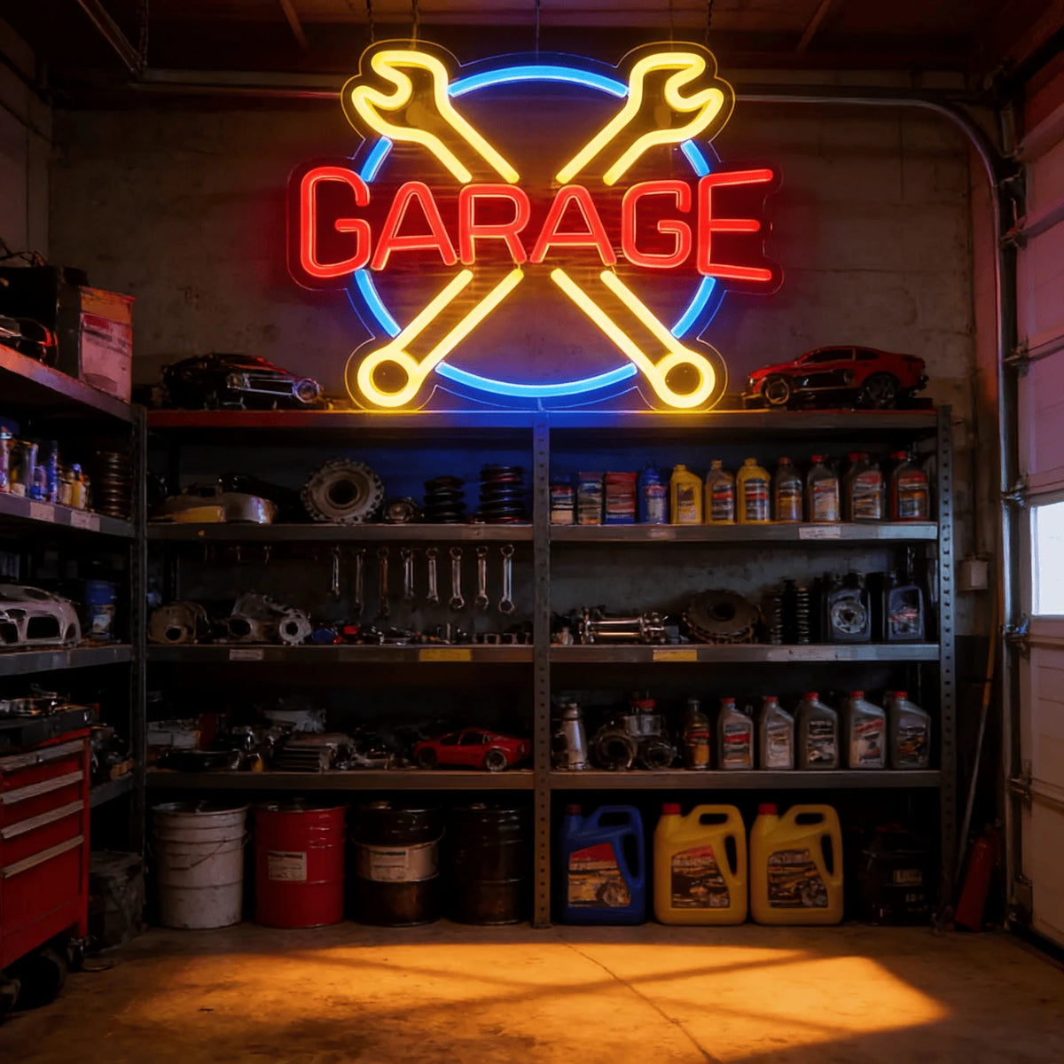 Two Bay "GARAGE" Crossed-Wrench LED Neon Sign