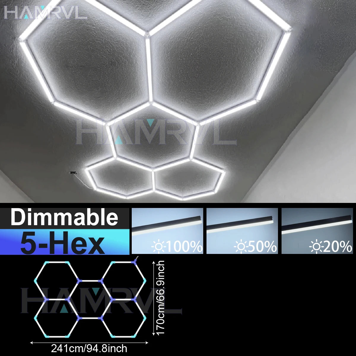 Two Bay Tri-Color Dimmable Hex Light, 3000K / 4000K / 6000K or RGB