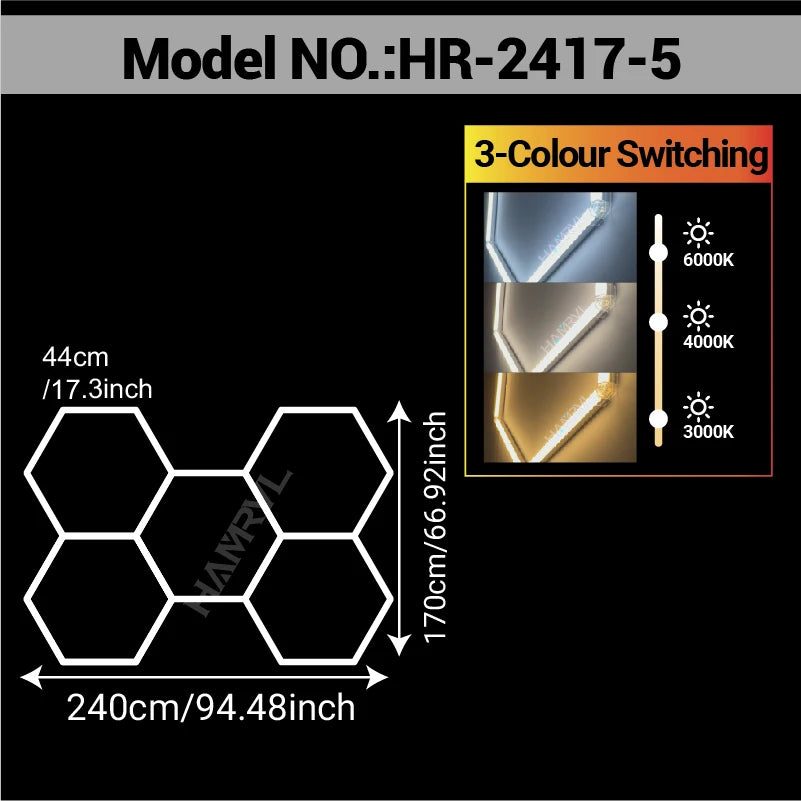 Two Bay Tri-Color Dimmable Hex Light, 3000K / 4000K / 6000K or RGB