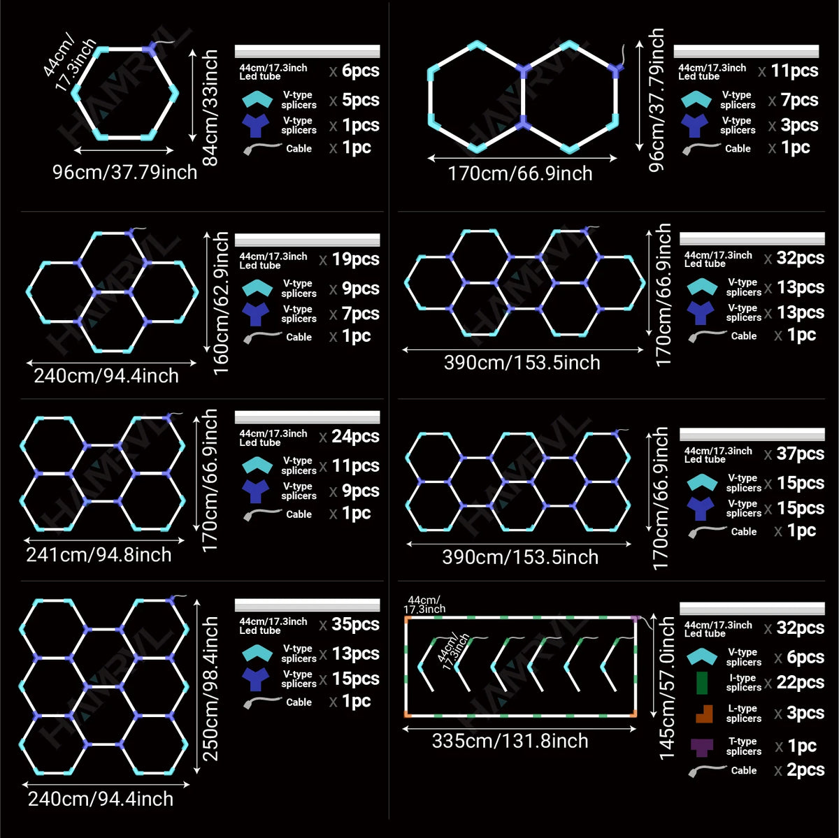 Two Bay Tri-Color Dimmable Hex Light, 3000K / 4000K / 6000K or RGB