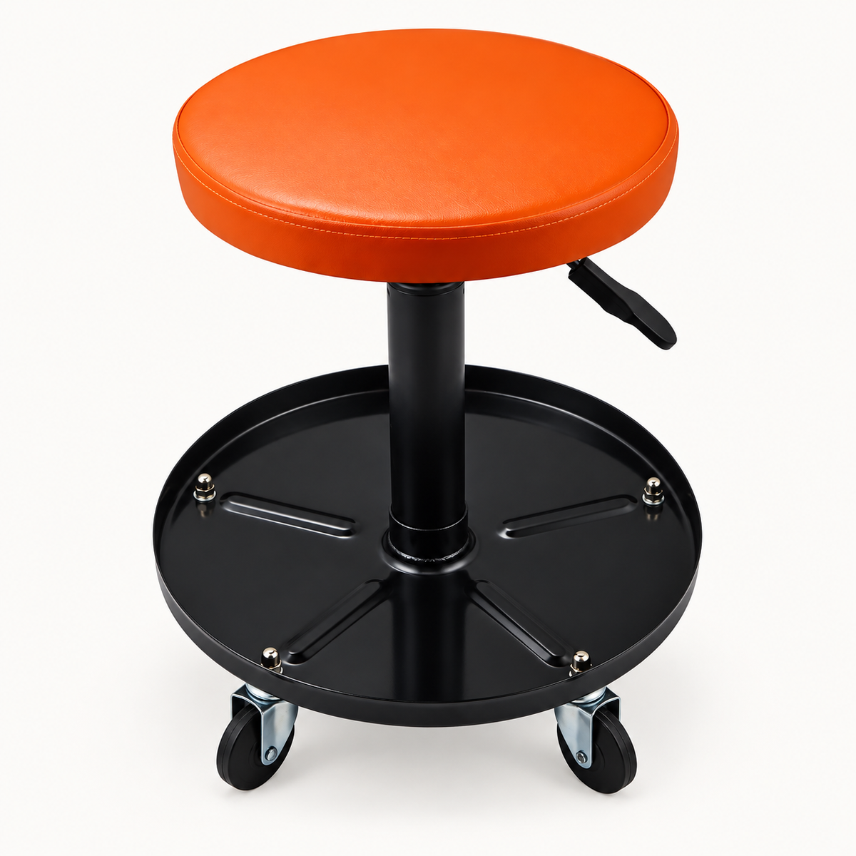Adjustable Rolling Mechanic Seat with Tool Tray, Orange