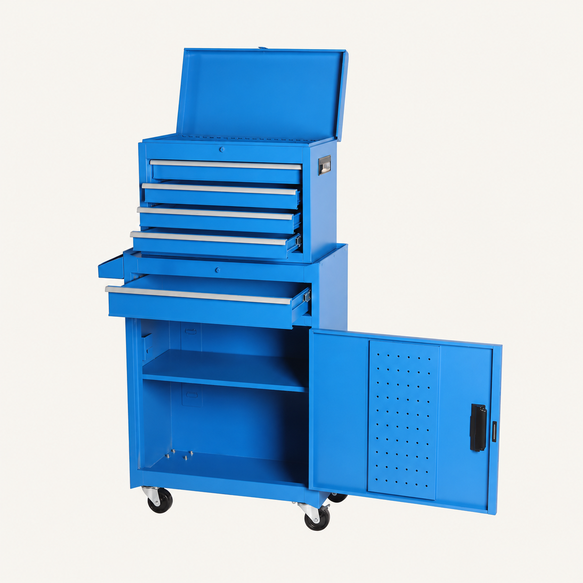 Rolling Tool Chest, 5 Drawers & Detachable Top Box, Blue