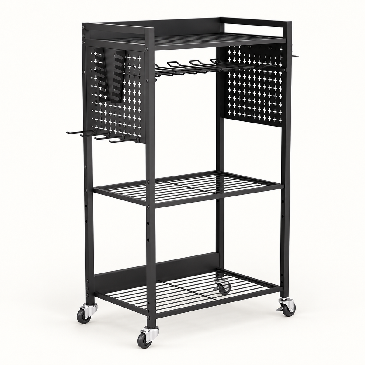 Rolling Power Tool Organizer Cart, 10 Drill Slots, Black