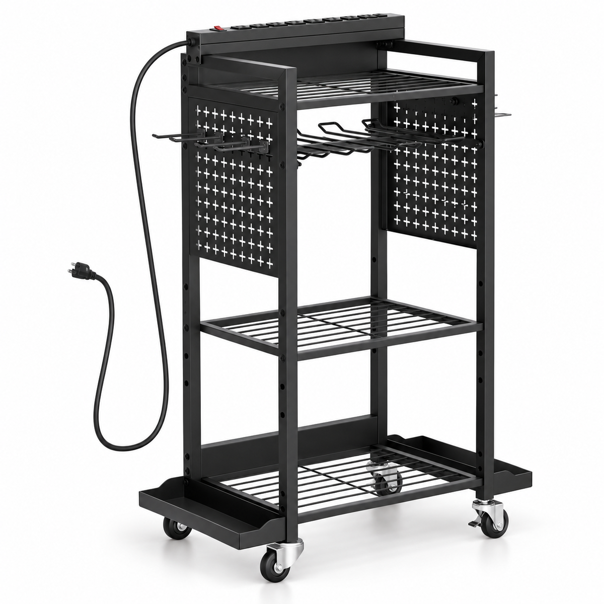 Rolling Charging Tool Cart, 3 Shelves & 7 Drill Slots on white background