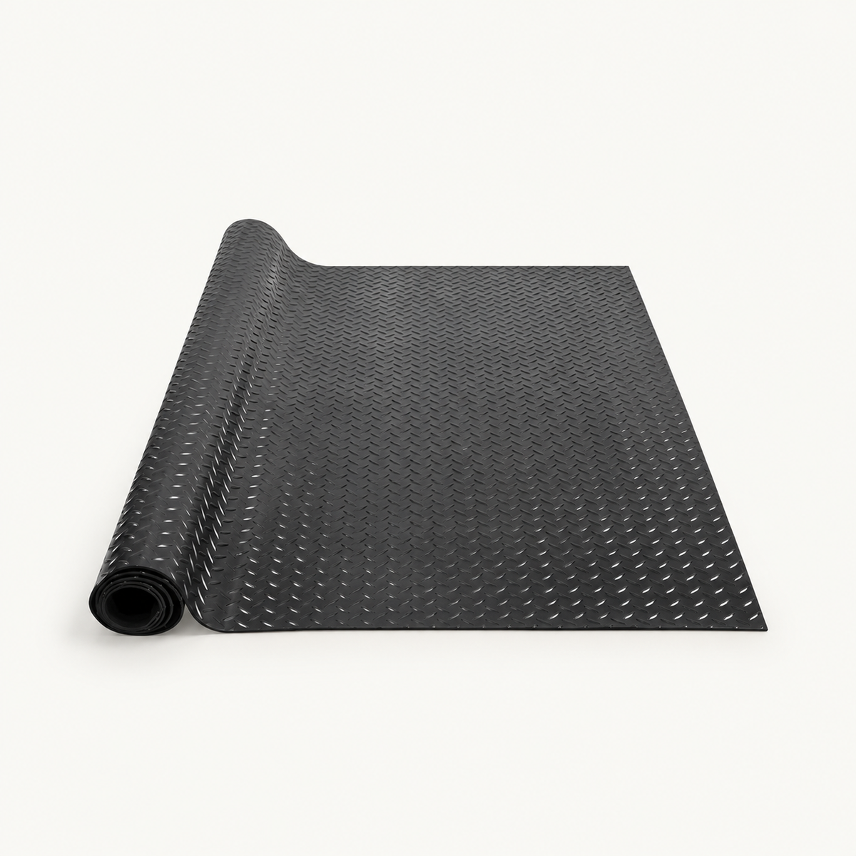 Diamond-Plate Rubber Garage Floor Roll, 4 × 15 ft, Black