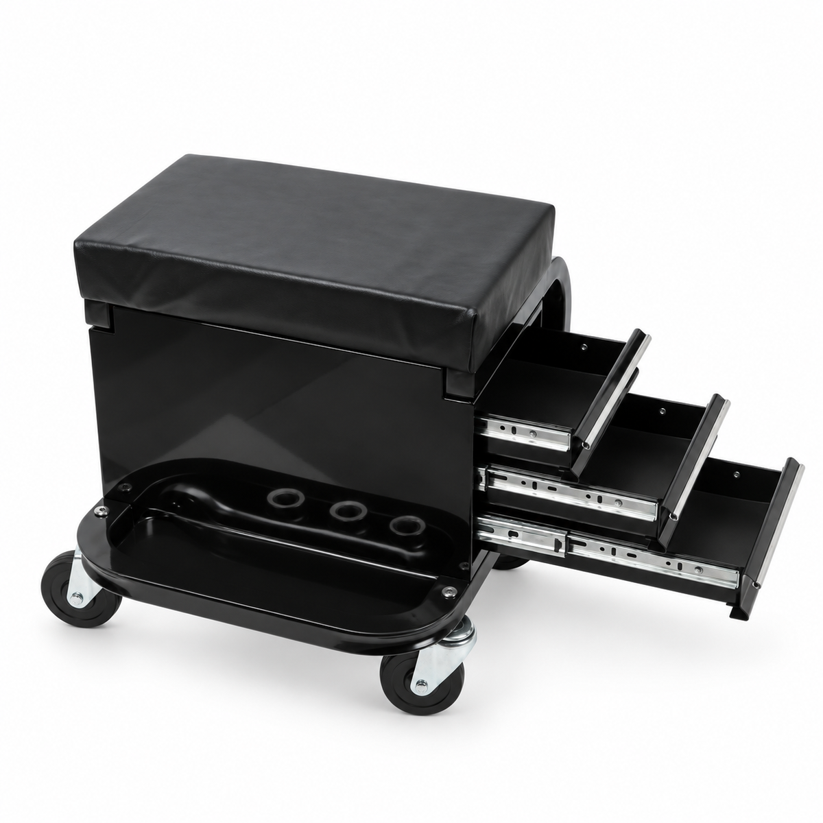 Rolling Mechanic Seat with 3 Tool Drawers — Black on white background
