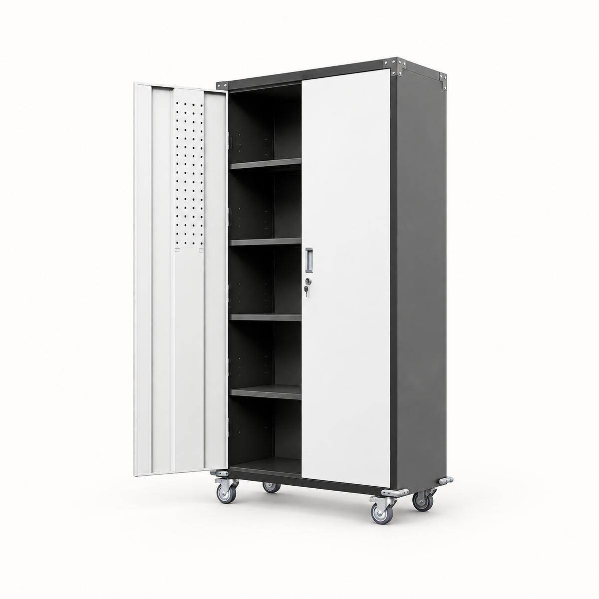 Rolling Garage Storage Cabinet, 71-Inch, Black & White