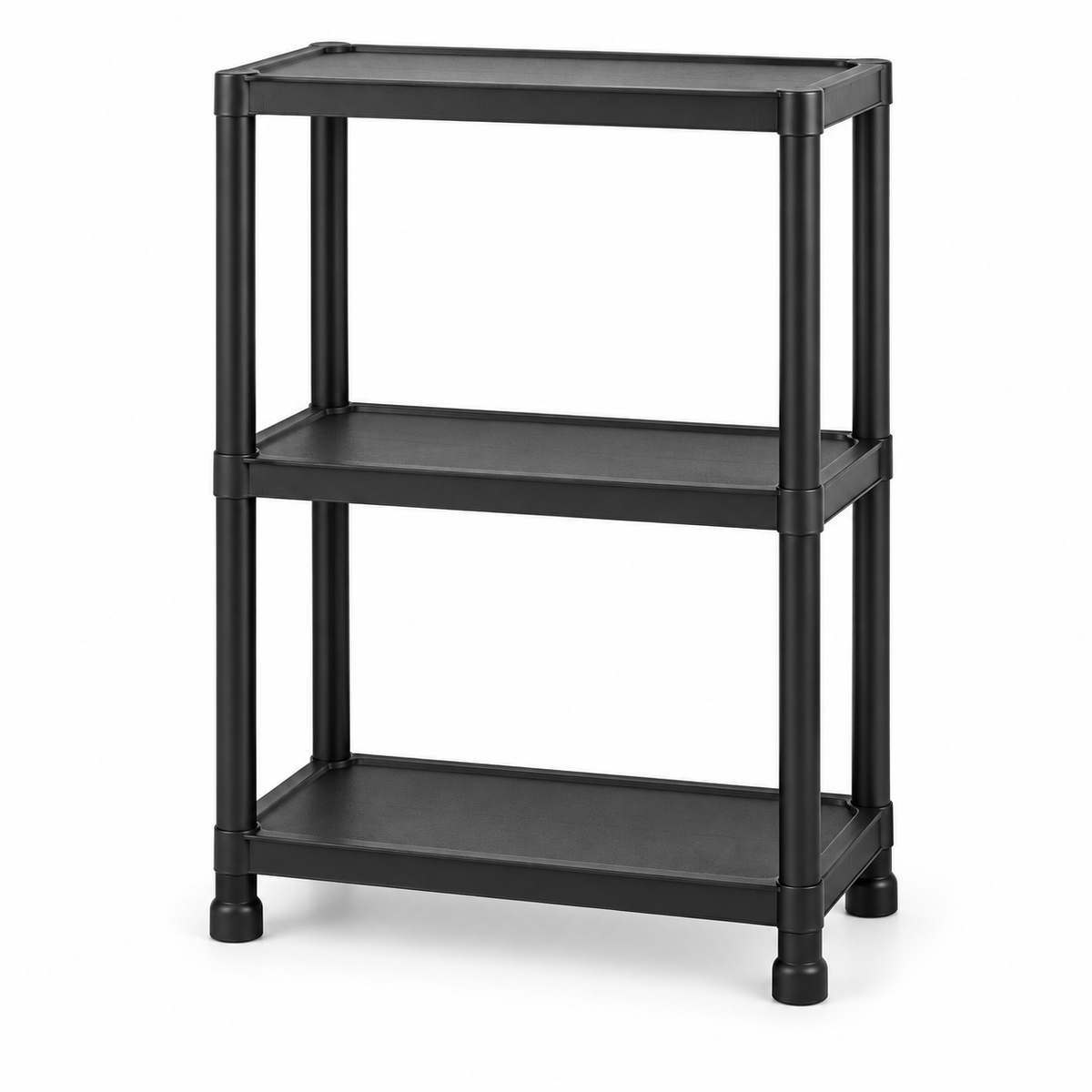 3-Tier Plastic Garage Storage Shelf, Black on a white background