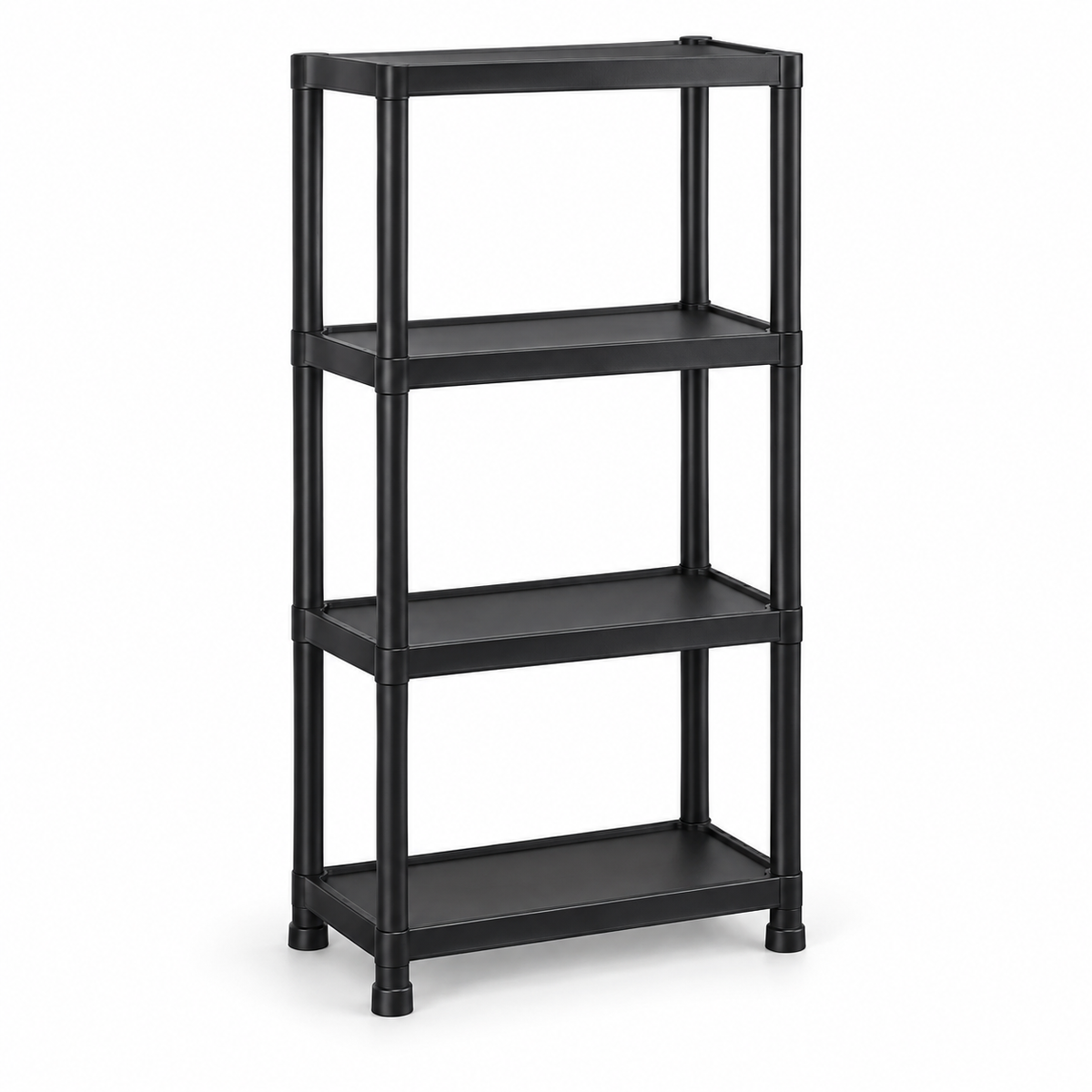 4-Tier Plastic Garage Storage Shelf, Black on a white background
