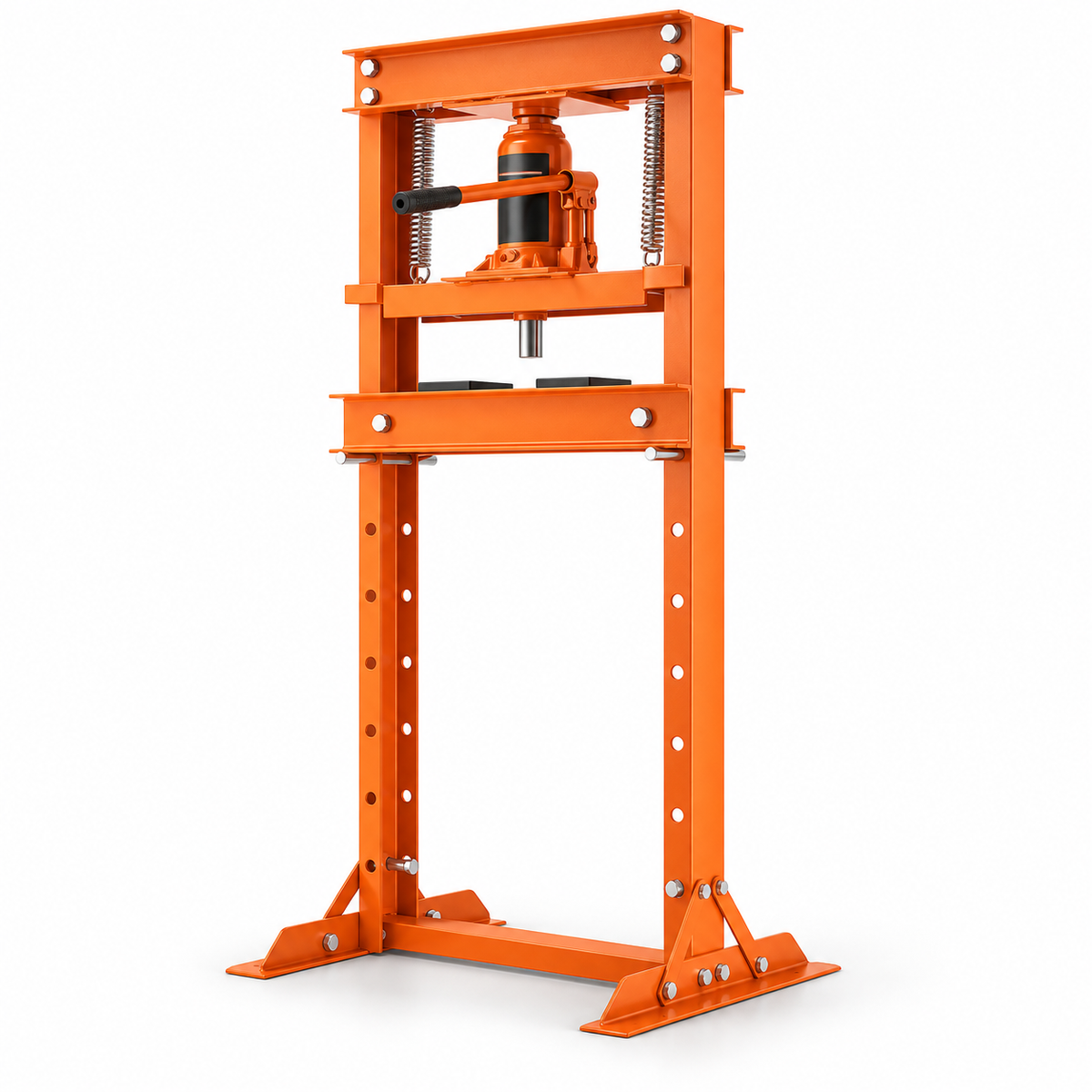 12-Ton H-Frame Hydraulic Shop Press — Orange on white background