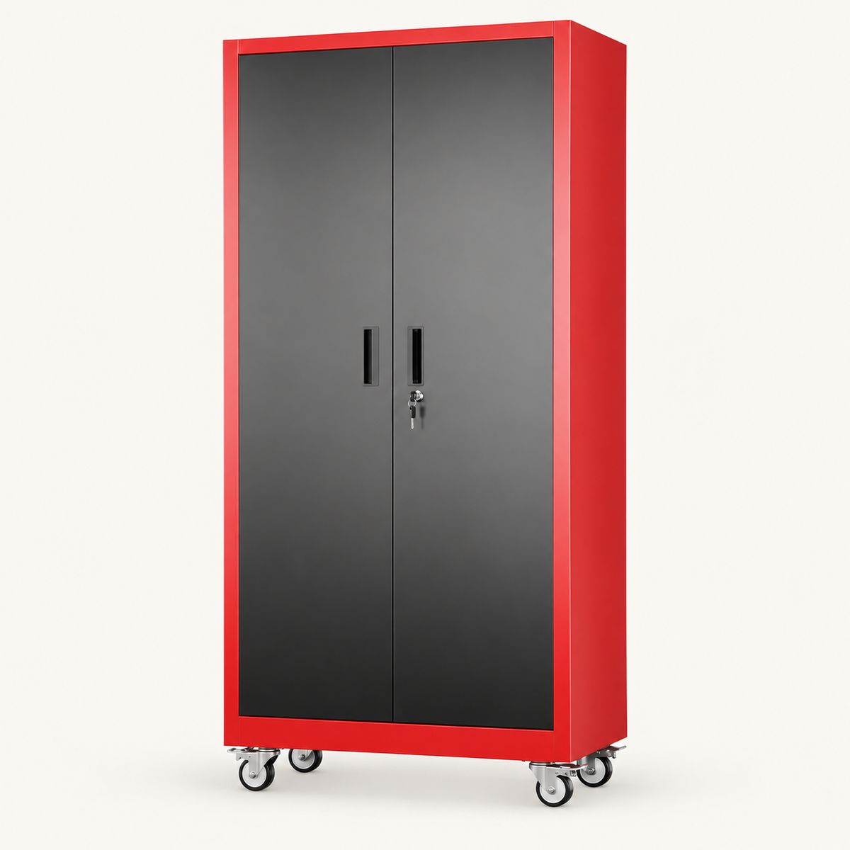 Rolling Pegboard Storage Cabinet, 5 Shelves, Black & Red