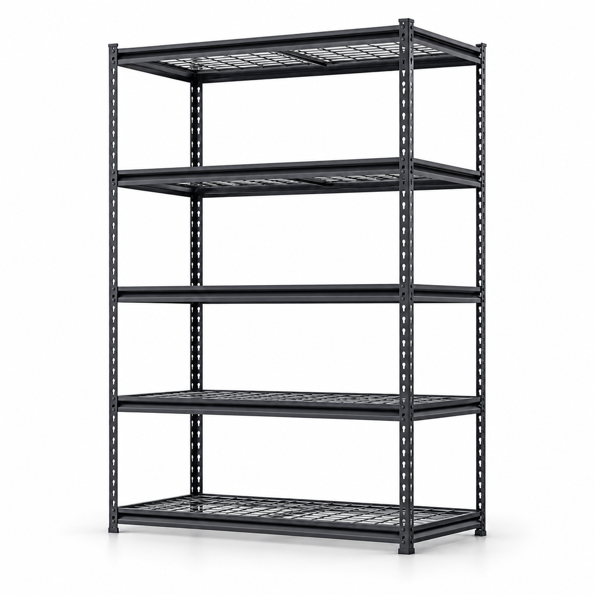 5-Tier Heavy-Duty Garage Shelving, 3000 lb — Black on white background