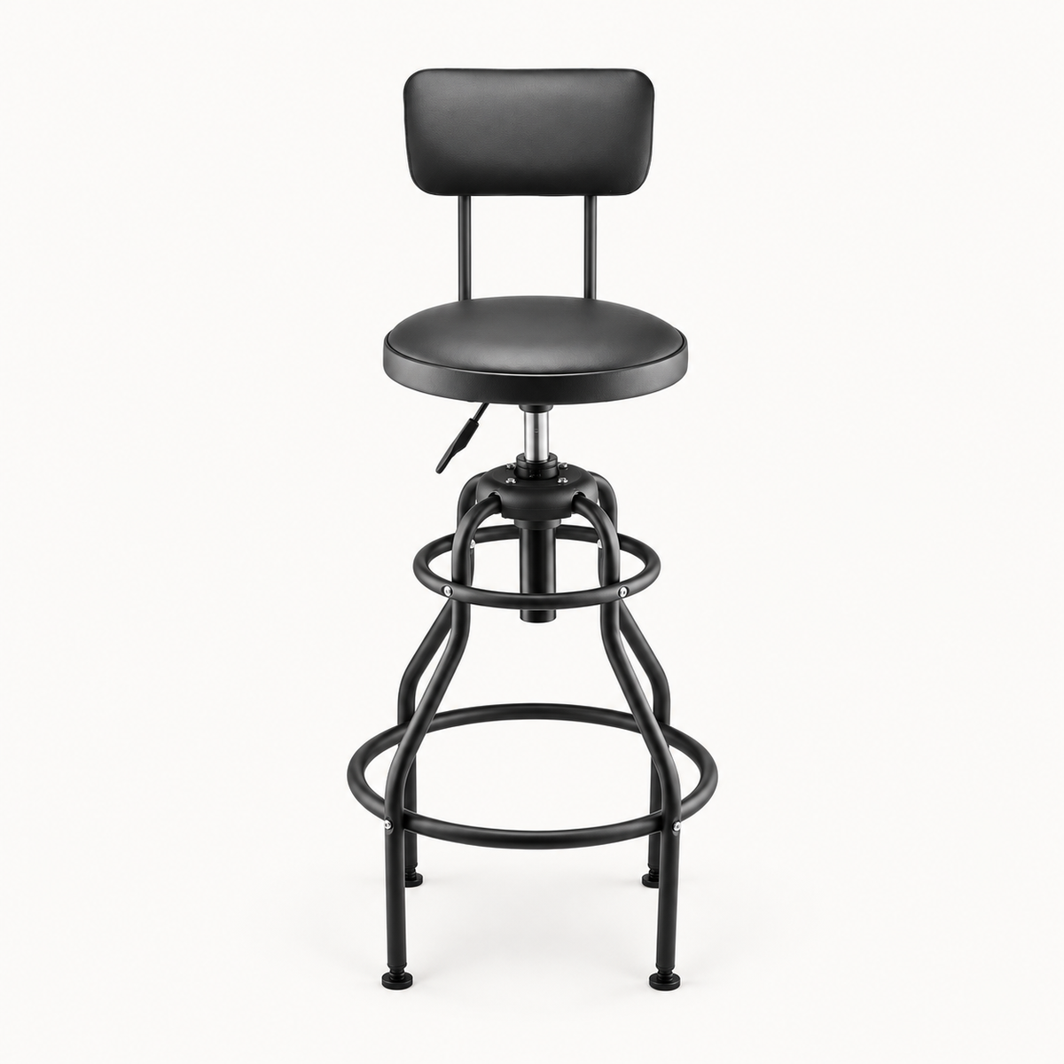 Adjustable Tall Shop Stool with Backrest, Black, 300 lb
