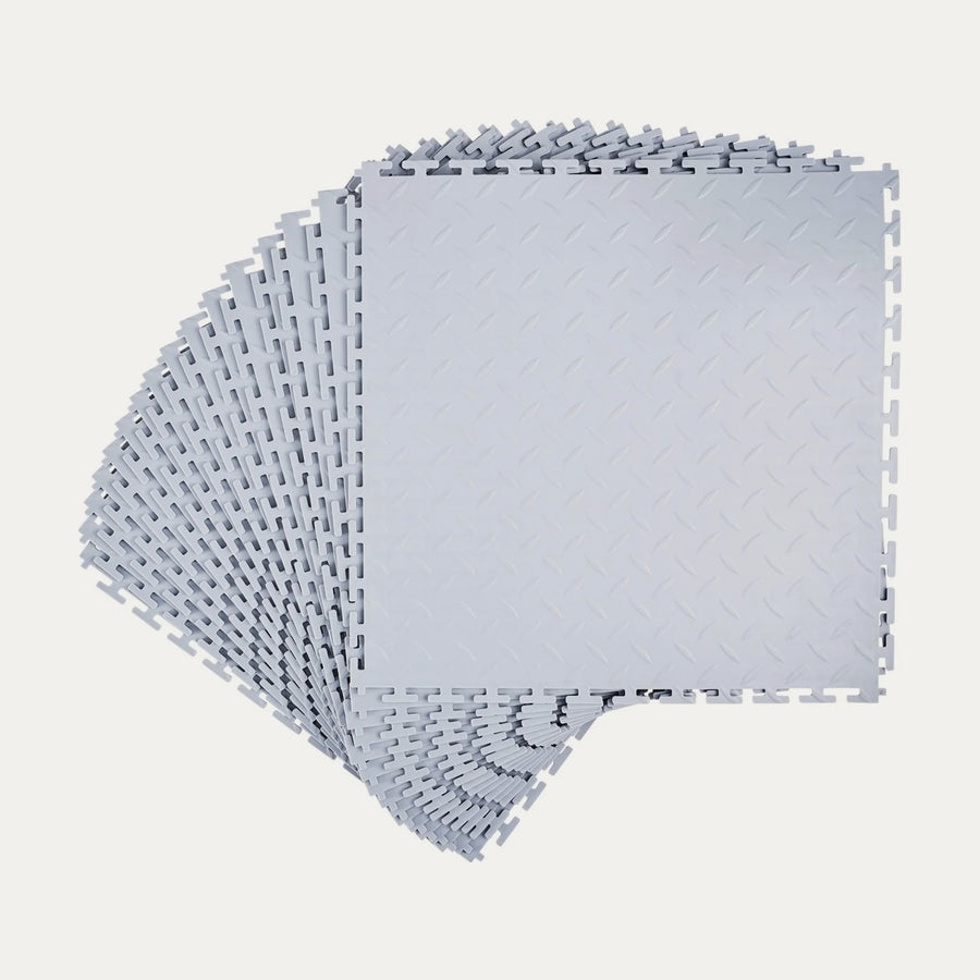 Interlocking Garage Floor Tiles, 16-Pack, 20 x 20 in Diamond Plate, Slip-Resistant