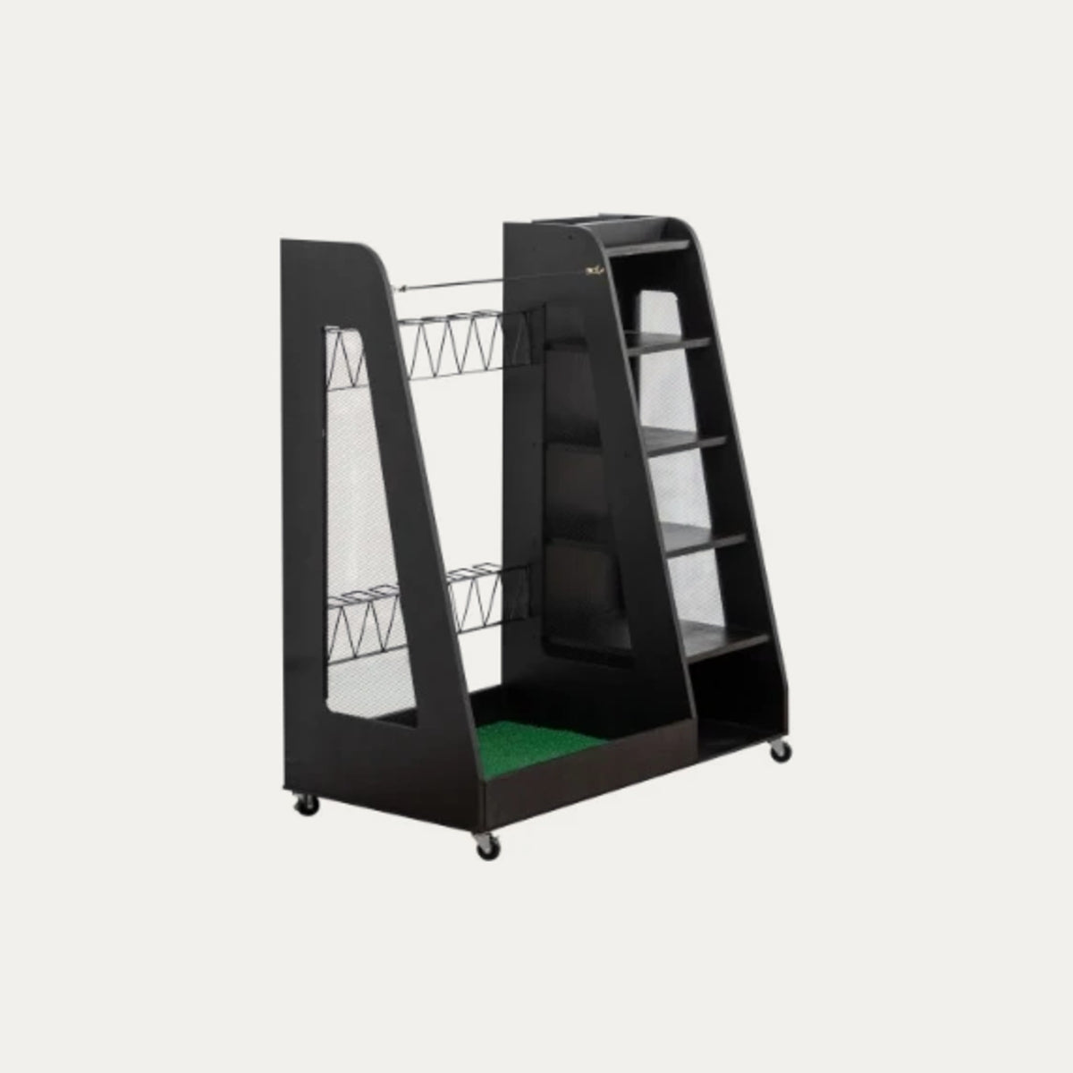 Golf Bag Organizer for Garage, Wooden 2-Bag Storage Rack with Shelves