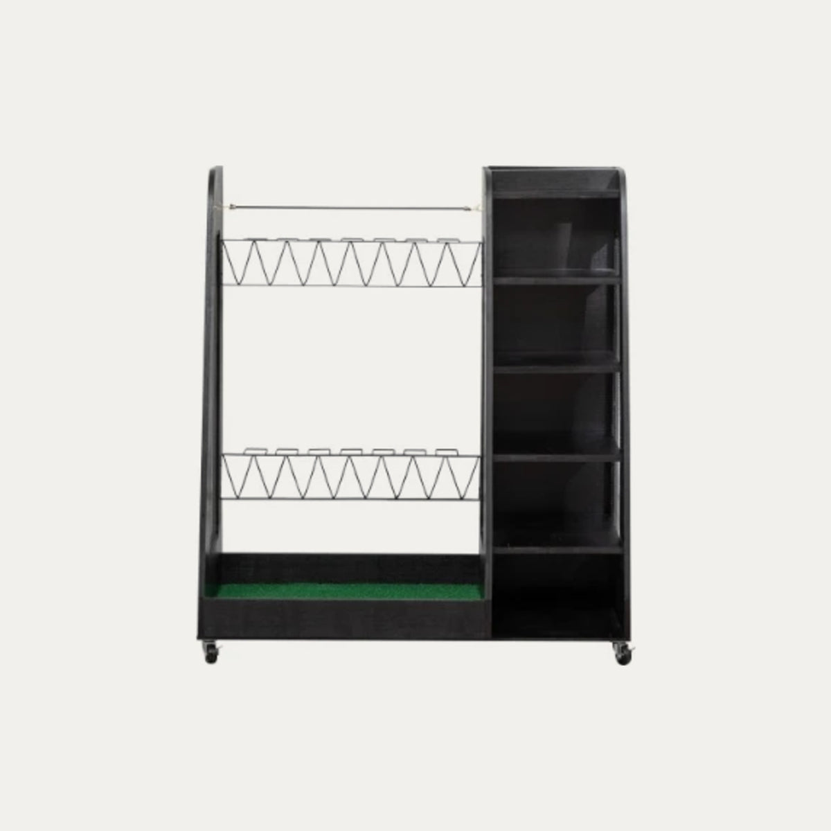 Golf Bag Organizer for Garage, Wooden 2-Bag Storage Rack with Shelves
