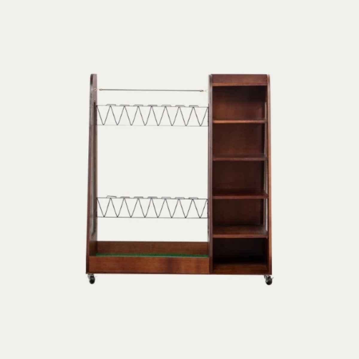 Golf Bag Organizer for Garage, Wooden 2-Bag Storage Rack with Shelves