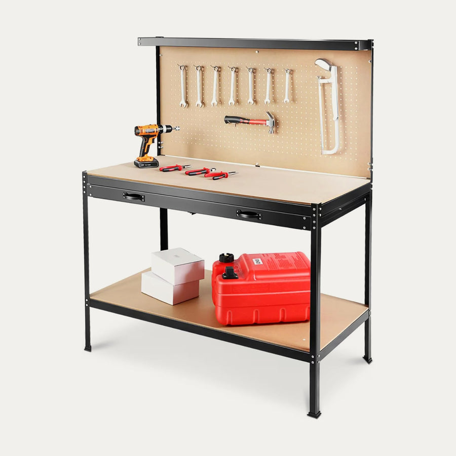 Garage Workbench with Pegboard, Drawer & Lower Shelf, Steel Frame