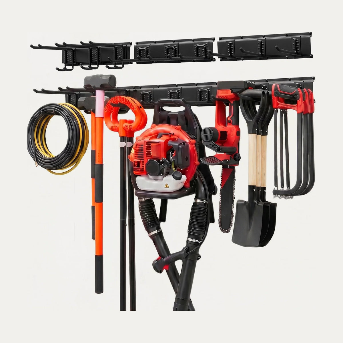 Garage Wall Track Storage System, 49.5 in, 600 lb Capacity, 3 Rails + 9 Hooks