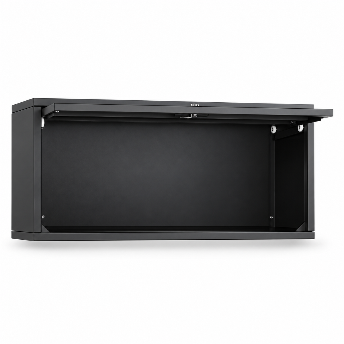 Shallow Lift-Door Garage Wall Cabinet — Black on white background
