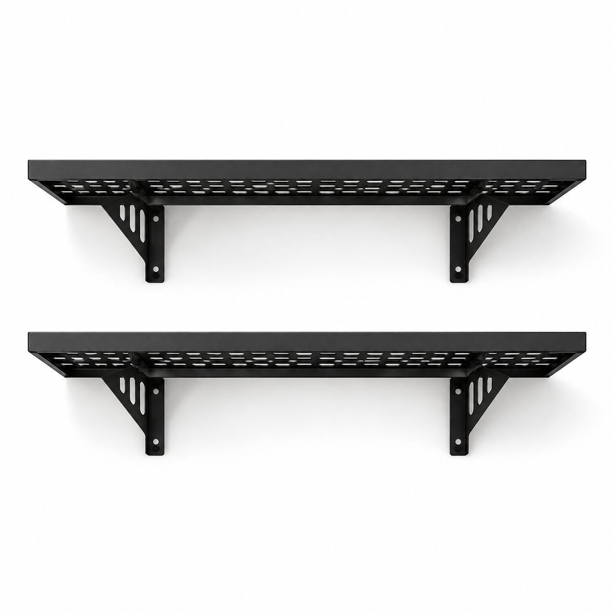 2-Tier Steel Wall Garage Shelving — Black on white background
