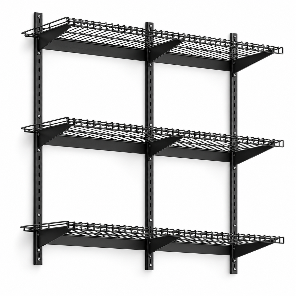 3-Tier Adjustable Wall Garage Shelving — Black on white background