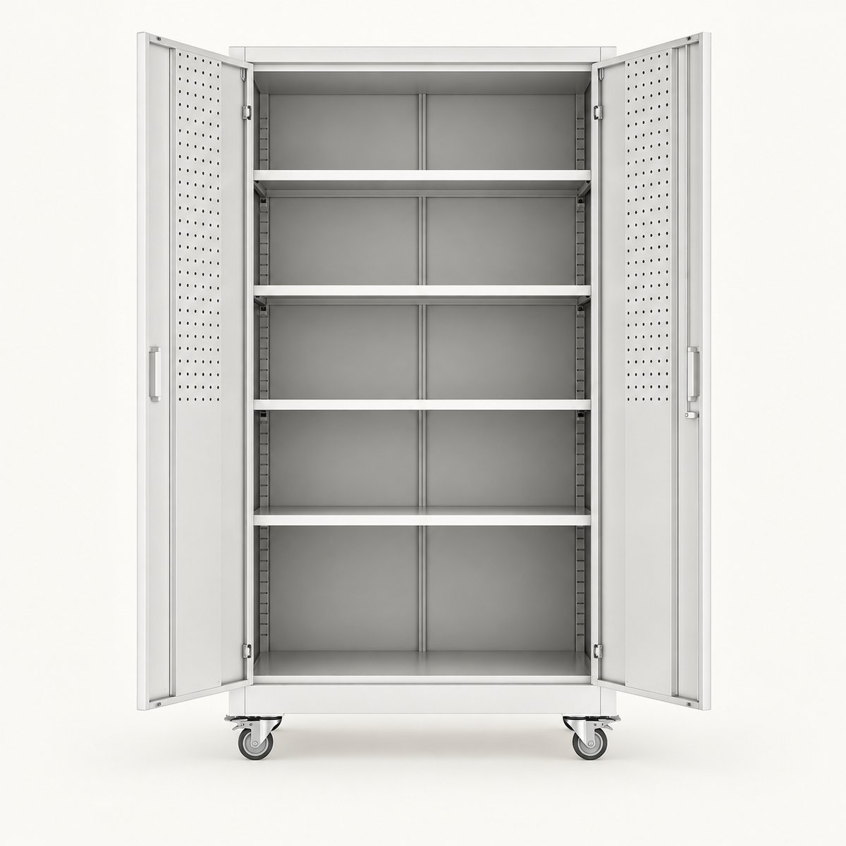 Rolling Pegboard Storage Cabinet, 5 Shelves, White